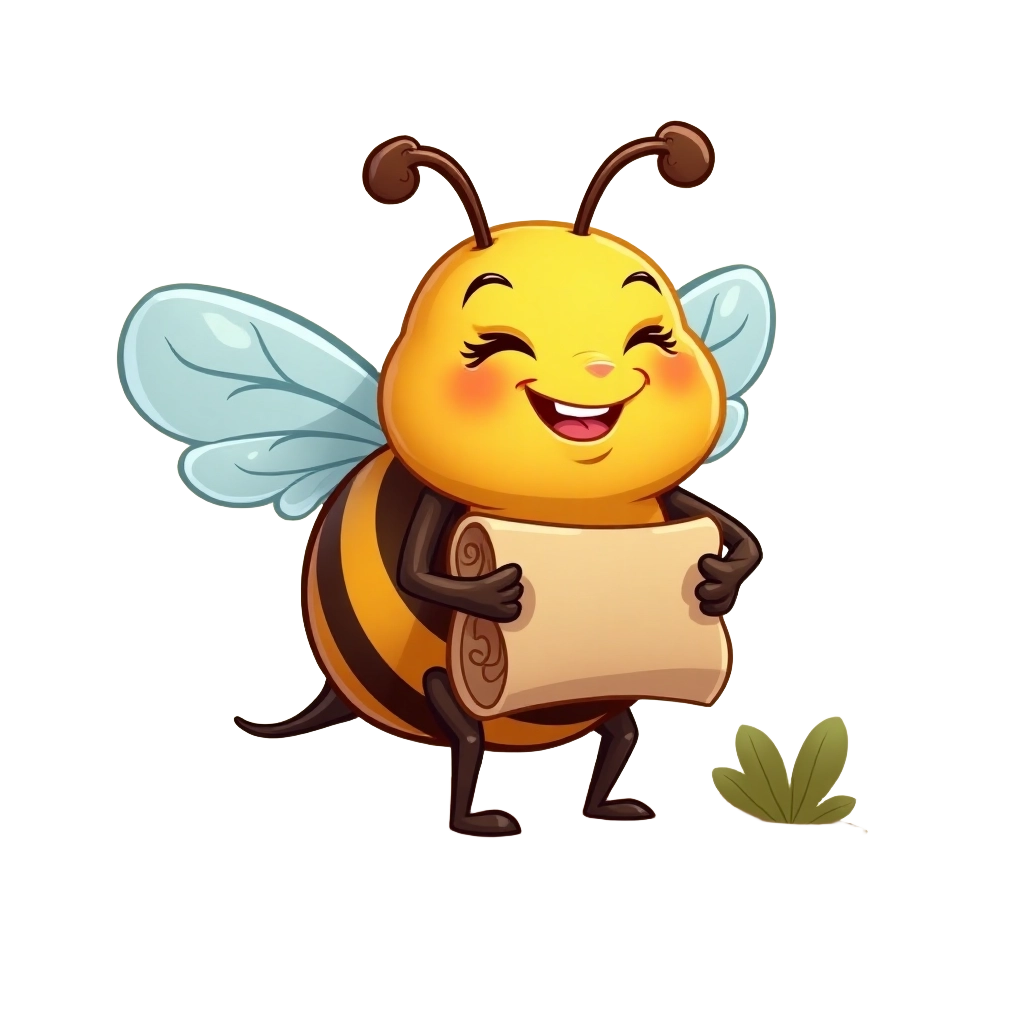 Happy Bee Holding a Scroll